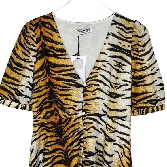 Charlie Holiday Tiger Print V Neck Mini Dress Sz 4 NWT - Picture 11 of 15